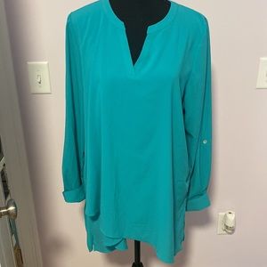 Aqua Green Long Sleeve Long Blouse